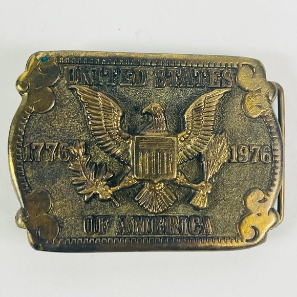 Dezy Denver Patriotic Eagle Crest Brass Buckle Bicentennial United States - Picture 4 of 8